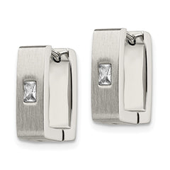 SRE365 Chisel Stainless Steel Brushed and Polished with CZ 5mm Square Hinged Earrings