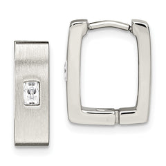 SRE365 Chisel Stainless Steel Brushed and Polished with CZ 5mm Square Hinged Earrings
