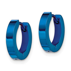 SRE371 Chisel Stainless Steel Brushed Blue IP-plated 2mm Hinged Hoop Earrings