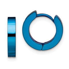 SRE371 Chisel Stainless Steel Brushed Blue IP-plated 2mm Hinged Hoop Earrings