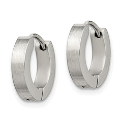 SRE376 Chisel Stainless Steel Brushed and Polished 3mm Hinged Hoop Earrings