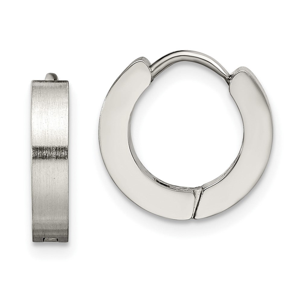 SRE376 Chisel Stainless Steel Brushed and Polished 3mm Hinged Hoop Earrings