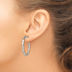 SRE398 Chisel Stainless Steel Polished Bamboo Design J Hoop Post Earrings