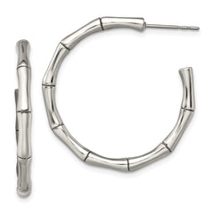 SRE398 Chisel Stainless Steel Polished Bamboo Design J Hoop Post Earrings