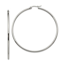 SRE400 Chisel Stainless Steel Polished 60mm Diameter 2mm Hoop Earrings
