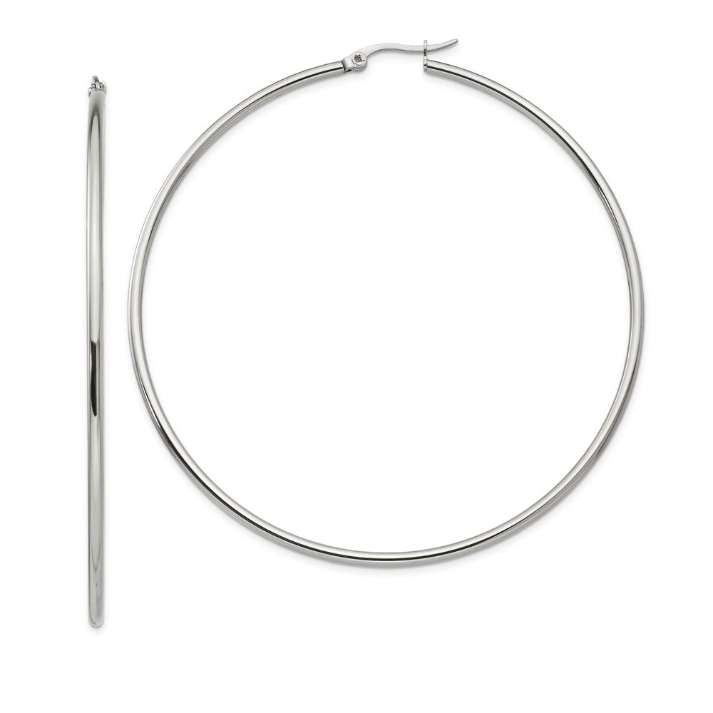 SRE401 Chisel Stainless Steel Polished 70mm Diameter 2mm Hoop Earrings