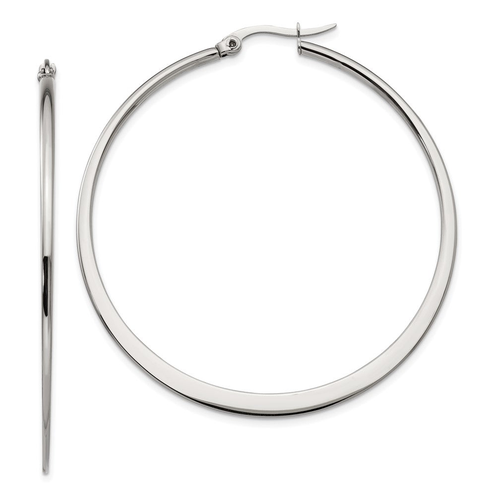 SRE402 Chisel Stainless Steel Polished 50mm Diameter Hoop Earrings