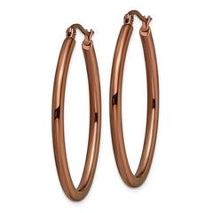 SRE405 Chisel Stainless Steel Polished Brown IP-plated 40mm Diameter 3mm Oval Hoop Earrings