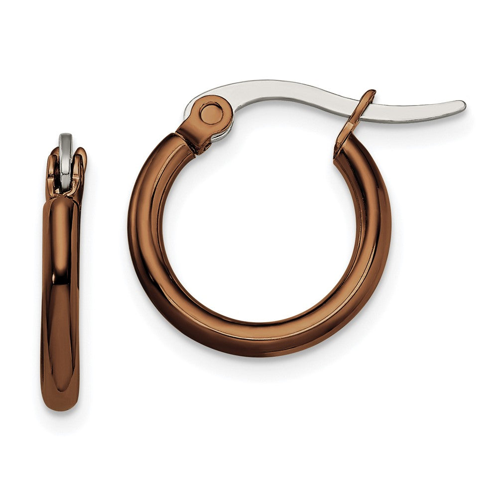 SRE407 Chisel Stainless Steel Polished Brown IP-plated 15.5mm Diameter 2mm Hoop Earrings