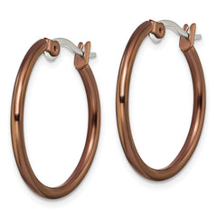 SRE409 Chisel Stainless Steel Polished Brown IP-plated 26mm Diameter 2mm Hoop Earrings