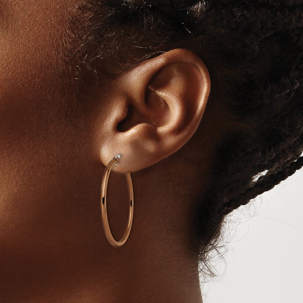 SRE410 Chisel Stainless Steel Polished Brown IP-plated 32mm Diameter 2mm Hoop Earrings