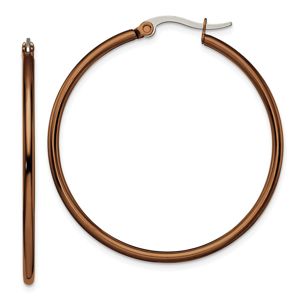 SRE411 Chisel Stainless Steel Polished Brown IP-plated 40mm Diameter 2mm Hoop Earrings