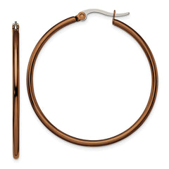 SRE411 Chisel Stainless Steel Polished Brown IP-plated 40mm Diameter 2mm Hoop Earrings