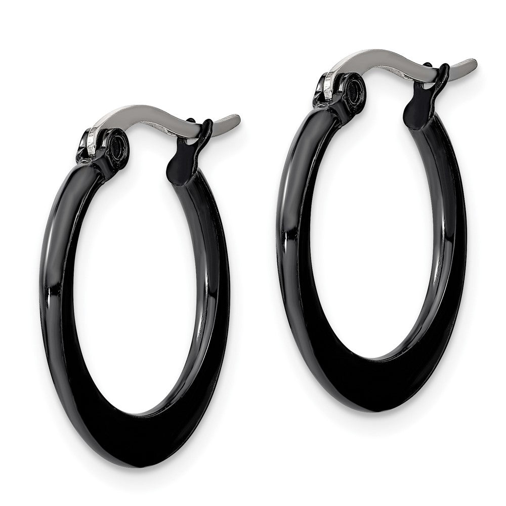SRE414 Chisel Stainless Steel Polished Black IP-plated 19mm Diameter 2mm Hoop Earrings