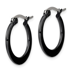 SRE414 Chisel Stainless Steel Polished Black IP-plated 19mm Diameter 2mm Hoop Earrings