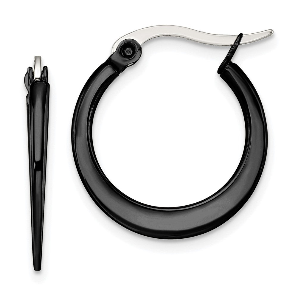 SRE414 Chisel Stainless Steel Polished Black IP-plated 19mm Diameter 2mm Hoop Earrings