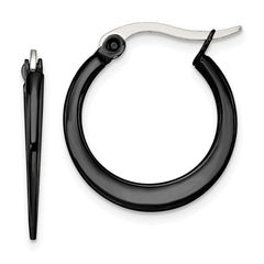 SRE414 Chisel Stainless Steel Polished Black IP-plated 19mm Diameter 2mm Hoop Earrings