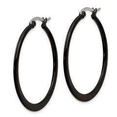 SRE415 Chisel Stainless Steel Polished Black IP-plated 34mm Diameter 2mm Hoop Earrings
