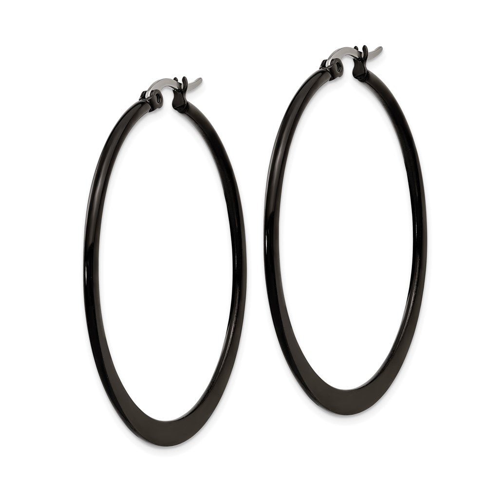 SRE416 Chisel Stainless Steel Polished Black IP-plated 43mm Diameter 2mm Hoop Earrings