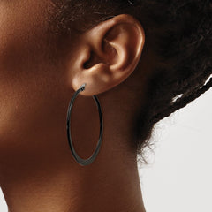 SRE416 Chisel Stainless Steel Polished Black IP-plated 43mm Diameter 2mm Hoop Earrings