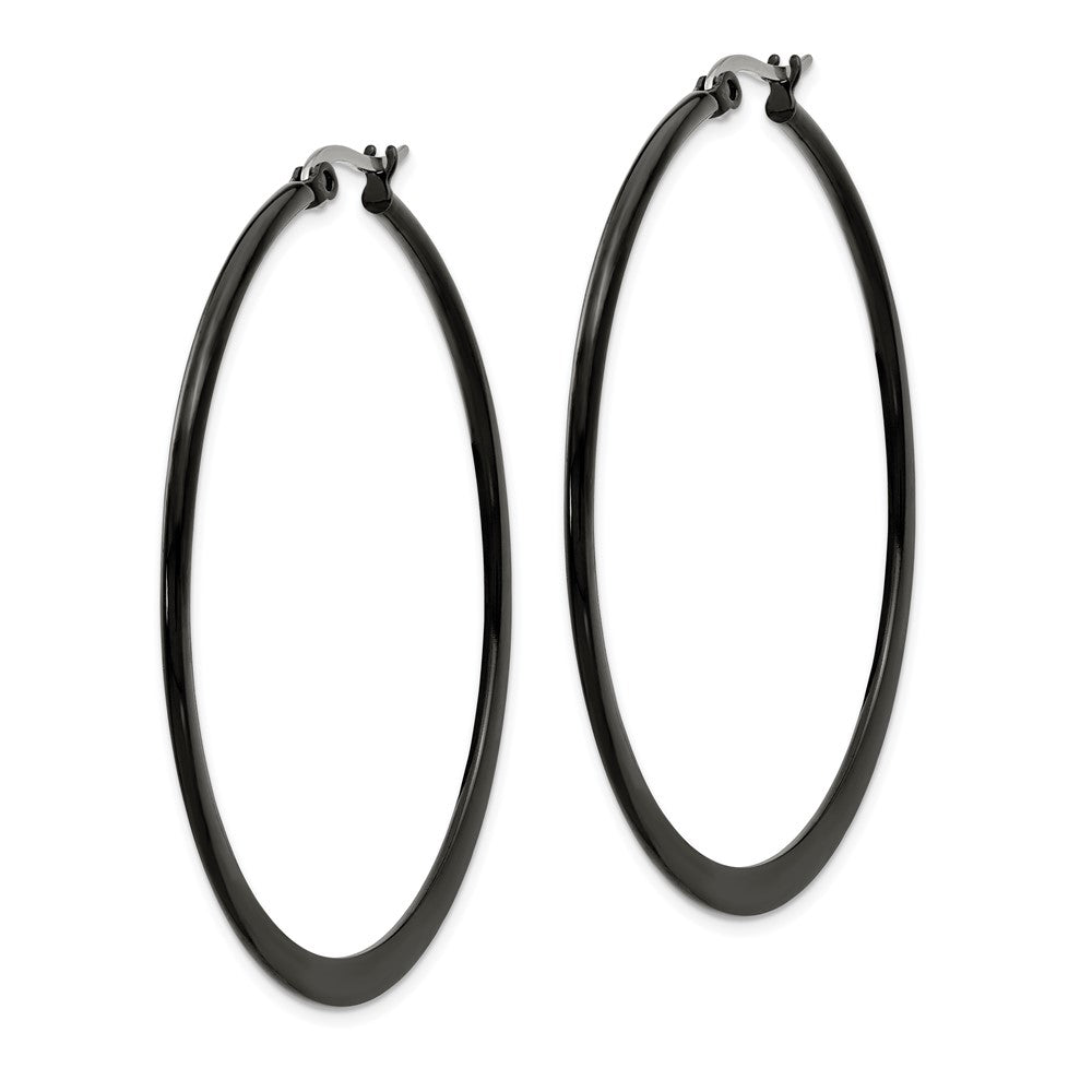 SRE417 Chisel Stainless Steel Polished Black IP-plated 55mm Diameter 2mm Hoop Earrings