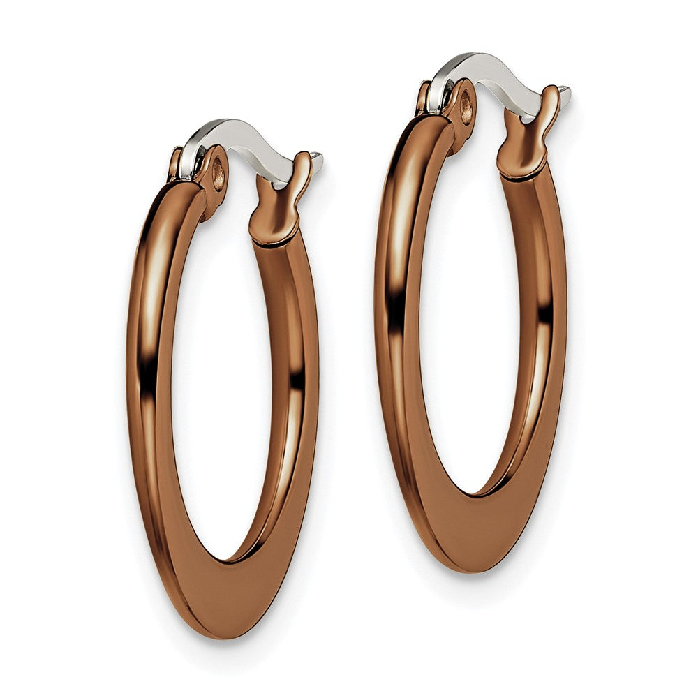 SRE418 Chisel Stainless Steel Polished Brown IP-plated 19mm Diameter Tapered Hoop Earrings