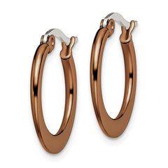 SRE418 Chisel Stainless Steel Polished Brown IP-plated 19mm Diameter Tapered Hoop Earrings
