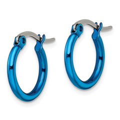 SRE422 Chisel Stainless Steel Polished Blue IP-plated 15.5mm Diameter 2mm Hoop Earrings