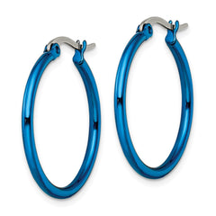 SRE424 Chisel Stainless Steel Polished Blue IP-plated 26mm Diameter 2mm Hoop Earrings