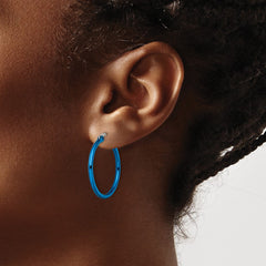 SRE424 Chisel Stainless Steel Polished Blue IP-plated 26mm Diameter 2mm Hoop Earrings