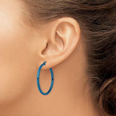 SRE425 Chisel Stainless Steel Polished Blue IP-plated 32mm Diameter 2mm Hoop Earrings