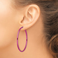 SRE434 Chisel Stainless Steel Polished Pink IP-plated 48mm Diameter 2mm Hoop Earrings