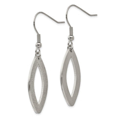 SRE492 Chisel Stainless Steel Polished Laser Cut Oval Dangle Shepherd Hook Earrings