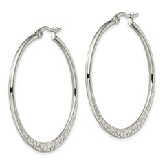 SRE494 Chisel Stainless Steel Polished and Textured 40mm Diameter Hoop Earrings