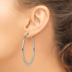 SRE495 Chisel Stainless Steel Polished and Textured 50mm Diameter Hoop Earrings
