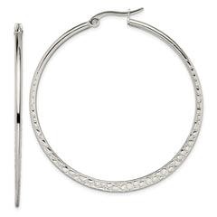 SRE495 Chisel Stainless Steel Polished and Textured 50mm Diameter Hoop Earrings