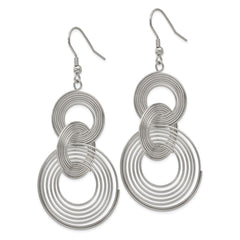 SRE497 Chisel Stainless Steel Polished Multiple Circle Dangle Shepherd Hook Earrings