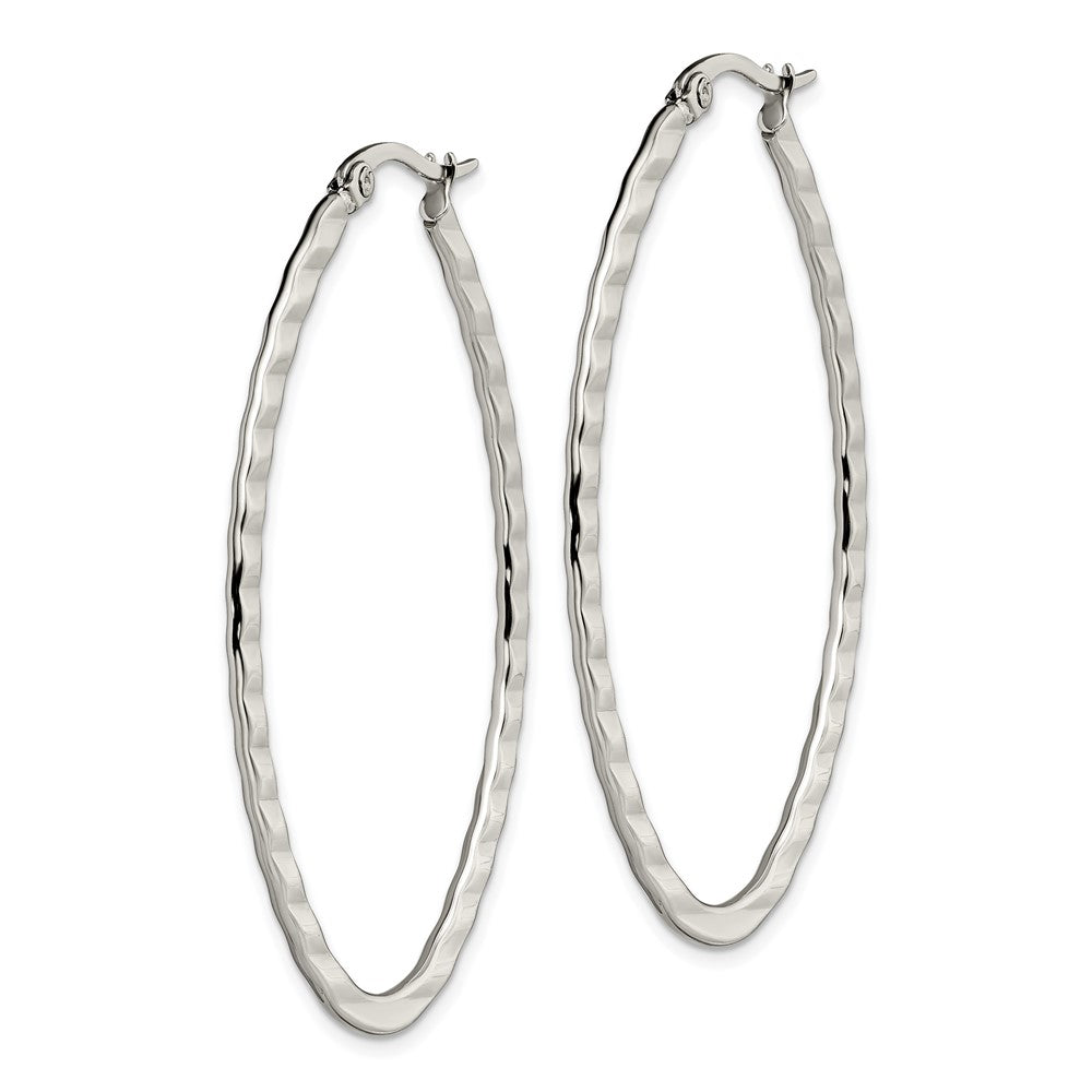 SRE503 Chisel Stainless Steel Polished and Textured Oval Hoop Earrings