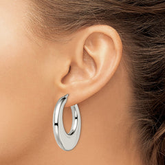 SRE504 Chisel Stainless Steel Polished 35mm Diameter Hollow Hoop Earrings