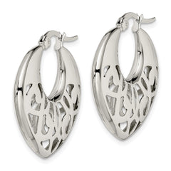SRE508 Chisel Stainless Steel Polished Fancy Cut out 30mm Diameter Hoop Earrings