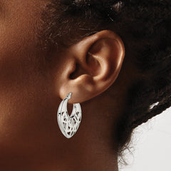 SRE508 Chisel Stainless Steel Polished Fancy Cut out 30mm Diameter Hoop Earrings