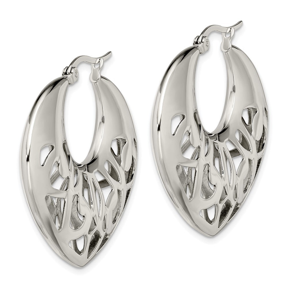 SRE509 Chisel Stainless Steel Polished Fancy Cut out 40mm Diameter Hoop Earrings