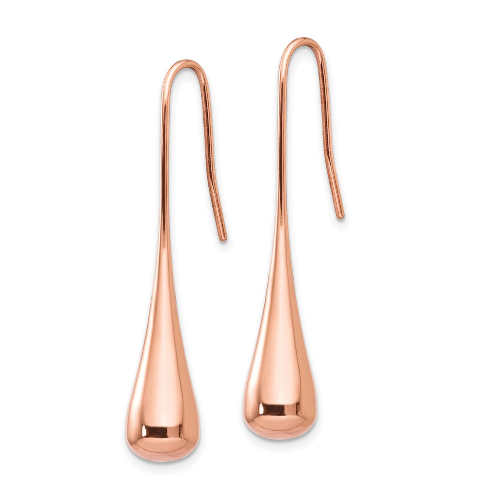 SRE535RP Chisel Stainless Steel Polished Rose IP-plated Shepherd Hook Earrings