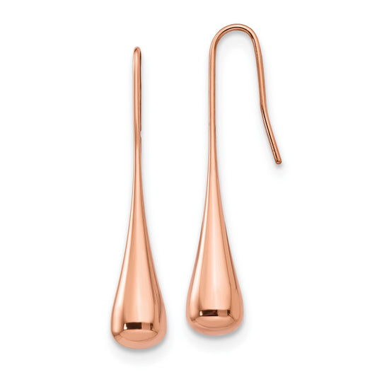 SRE535RP Chisel Stainless Steel Polished Rose IP-plated Shepherd Hook Earrings