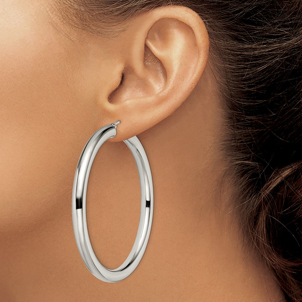 SRE541 Chisel Stainless Steel Polished Hoop Earrings