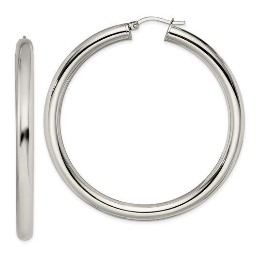 SRE541 Chisel Stainless Steel Polished Hoop Earrings