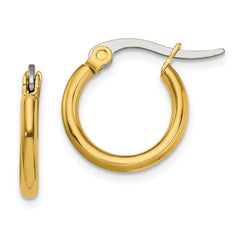 SRE557 Chisel Stainless Steel Polished Yellow IP-plated 15.5mm Diameter 2mm Hoop Earrings