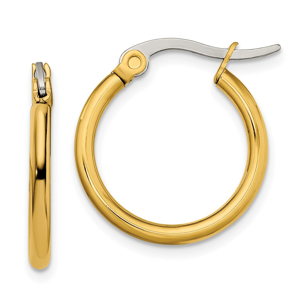 SRE558 Chisel Stainless Steel Polished Yellow IP-plated 19mm Diameter 2mm Hoop Earrings