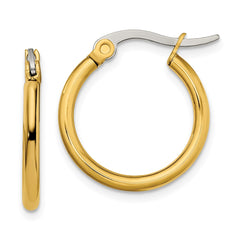 SRE558 Chisel Stainless Steel Polished Yellow IP-plated 19mm Diameter 2mm Hoop Earrings