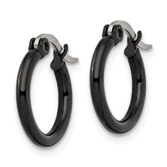 SRE564 Chisel Stainless Steel Polished Black IP-plated 15.5mm Diameter 2mm Hoop Earrings